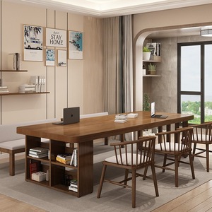 Nordic Solid Wood Long <strong>Desk</strong> With Bookshelf Simple Modern Home Office Study <strong>Desk</strong> Computer <strong>Desk</strong> - Product Image 4