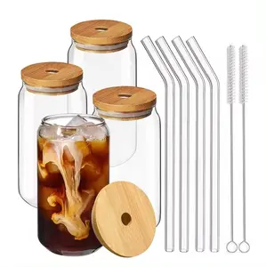 2024 Usa Warehouse 20 Oz 16 Oz Double Wall Sublimation Snowglobe Glass Clear Soda Beer Can Cup Jar With Bamboo Lid And Straw