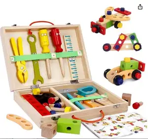 Kit de ferramentas para crianças, 36 peças, kit de ferramentas de madeira para crianças, caixa de ferramentas educacional montessori, brinquedo de construção, venda imperdível, 2023