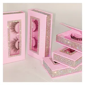 Custom Shimmery Diamonds Beauty Boxes Lash Case Faux Mink Eyelashes Packaging Box