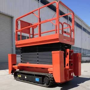 Meja Angkat Gunting Off-road CE <span class=keywords><strong>Heavy</strong></span> <span class=keywords><strong>Duty</strong></span> 8m 10m 12m 14m, <span class=keywords><strong>Platform</strong></span> Kerja Udara Kapasitas 500kg, Rangka Baja, Track Karet - Product Image 1