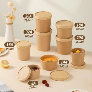 Gobelets en papier jetables de qualité alimentaire pour la crème glacée, le pudding, les desserts, l'emballage alimentaire <span class=keywords><strong>à</strong></span> <span class=keywords><strong>emporter</strong></span>, avec couvercle <span class=keywords><strong>plat</strong></span>, impression personnalisée professionnelle - Product Image 1