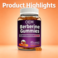Gummies de berbérine OEM avec cannelle de Ceylan et curcuma, 60 unités, saveur orange, complément alimentaire pour le soutien général de la santé