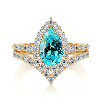 Bague Halo en Argent S925 Plaqué Or 14k avec Moissanite Scintillante Roya et Paraiba de Laboratoire Taille Poire 1,5 carat pour Cadeau d'Anniversaire