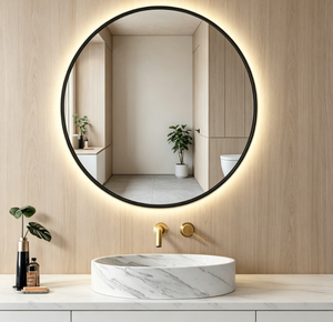 Round Glass <b>LED</b> Bathroom <b>Mirror</b> with Metal Frame Touch Switch Minimalist <b>Wall</b>-Mounted Design for Modern Bathrooms - Product Image 1