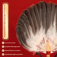 Éventail portable fait main en plumes d'oie, style chinois traditionnel, design Zhuge Liang blanc, pour festivals et fêtes, modèle 001
