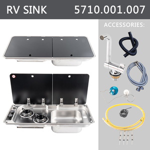 Évier de camping-car en acier inoxydable 304 de haute qualité et cuisinière à <span class=keywords><strong>gaz</strong></span> à double brûleur - Unité de cuisine intégrée pour caravane, camping-car et autocaravane - Product Image 5