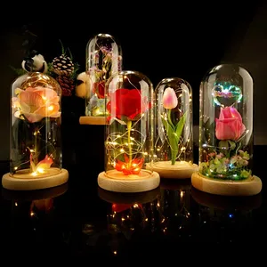 Regalo Artificial <span class=keywords><strong>para</strong></span> el Día de San Valentín, Rosa Mágica Dorada con Luz LED, Rosa con Hojas de Oro de 24k, Flor Decorativa en Cúpula de Cristal con Luz - Product Image 2