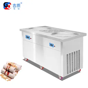 Double Pan 6 Buckets Fried Ice Cream Roller/ Instant Ice Cream Rolls Machine/ Fry Ice Cream Cold Plate GQ-PF2R-6C Thailand