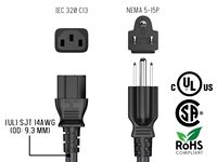 Kabel Daya SYONG OD 6.8mm USA, IEC C13, Konduktor BC 0.55mm², Steker Schuko 3-Pin USA, Kualitas Pabrik Tinggi untuk Monitor Laptop