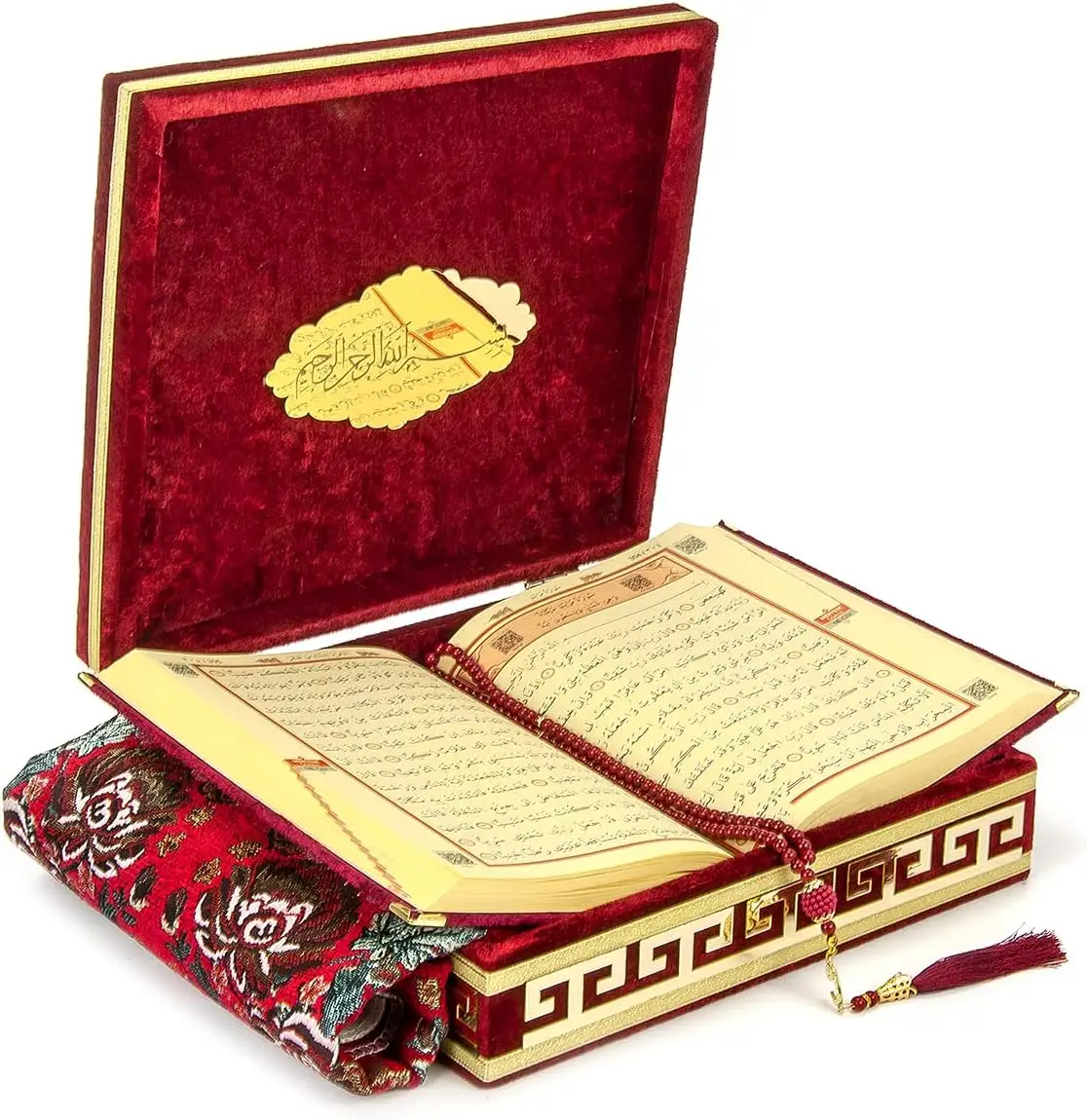 लाल नया डिज़ाइन बैंगनी वैयक्तिकृत हरा मखमली कुरान मोती प्रार्थना मोती मुस्लिम उपहार सेट