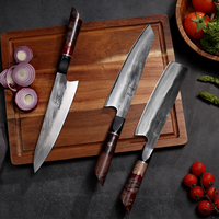 Couteau Nakiri forgé en Damas San Mai avec boîte cadeau noire, cœur en VG-10, HRC 61, finition polie à la main, manche en bois stabilisé + résine