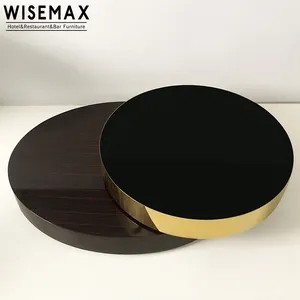 Italian Golden Brass Round Glass Top Double Rotating Coffee Table Modern Combination Furniture Wood Base End Tea Table