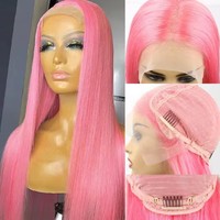 Perruques en cheveux humains colorés, pré-épilées, cheveux indiens bruts, perruques en dentelle HD, cheveux raides roses, dentelle transparente HD 13x4, perruques frontales en dentelle