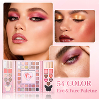 Julystar Palette Yeux & Visage Tout-en-un Ultime 54 Couleurs NET 83,4g – Fard à Joues, Contour, Paillettes, Mat, Illuminateur – Pinceau Multifonction