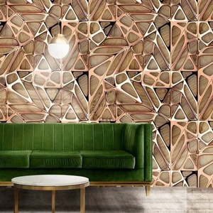 Wood Oak Background <strong>Wallpaper</strong> 3D Gold Metal <strong>Checkered</strong> Mural - Product Image 2
