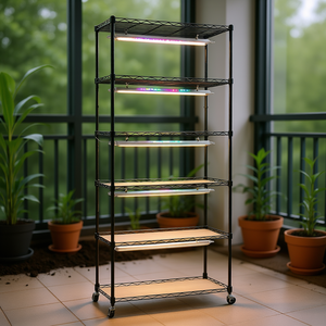 Étagère à plantes d'intérieur à 6 niveaux, 71 pouces de hauteur, avec éclairage de croissance à spectre complet 150W, affichage du minuterie, roulettes, support pour pots de fleurs - Product Image 2