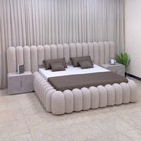 Cama Queen de Lujo Tapizada, Moderna, con Estructura de Cama King Size, Tapicería de Tela Blanca, Camas Dobles Queen Size con Diseño de Nube