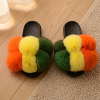 Sandales d'été pour femmes en fourrure de renard avec pompon, semelle en caoutchouc, style claquettes, pour l'extérieur