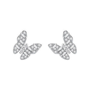 Boucles d'oreilles en argent Sterling S925 avec zircon en forme de papillon, entièrement pavées de CZ, pour femmes, bijoux fins tendance pour fête de mariage - Product Image 1