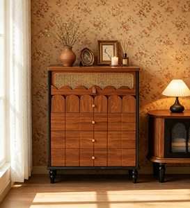 Mueble de Almacenamiento de Madera Sólida Estilo Moderno de Mediados de Siglo, Paneles Florales, Puertas Planas, Tamaño Personalizado Disponible para Muebles de Sala - Product Image 4