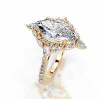 Bague Solitaire Halo Sunburst en Argent Sterling 925 Plaqué Or 14 carats avec Moissanite 3 carats Taille Marquise Couleur D VVS1 Effet Givré, Collection Joaillerie Fine