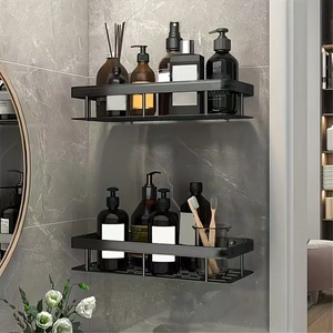 Mensola Angolare Moderna a Doppio Ripiano da Parete in Plastica e Metallo <span class=keywords><strong>per</strong></span> Bagno, Articoli <span class=keywords><strong>per</strong></span> WC e <span class=keywords><strong>Lavabo</strong></span>, Soggiorno - Product Image 4