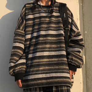 Mulheres Oversize Ulzzang BF Unisex Casais Japoneses Listrados Camisola De Malha Hip Hop Feminino Nova Moda Inverno Camisola Retro - Product Image 3
