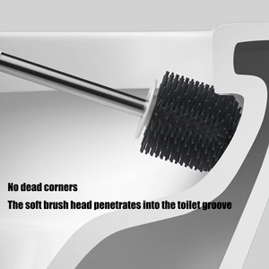 Brosse de nettoyage de toilettes en silicone à long manche avec tête flexible pour salle de bain (vente en gros) - Product Image 4