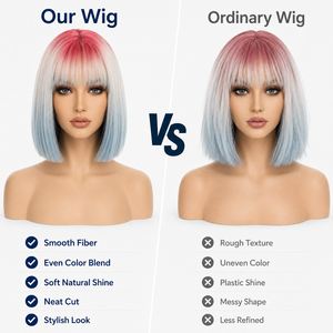 Perruque <span class=keywords><strong>Courte</strong></span> Droite Bob Réglable en Fibre Haute Température avec Frange Rose Blanc Bleu Résistante à la Chaleur Effet Naturel – Vente en Gros - Product Image 4