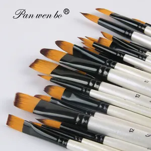 Profesionales personalizados 12PCS Nylon Artist Paint Brush Set pincel de nylon blanco pinceles de pintura acrílica para pintura artística