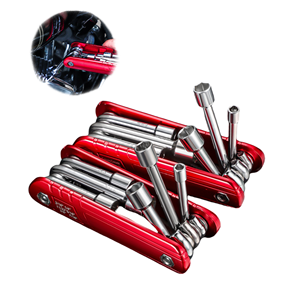 Juego de Llaves Plegables Compactas Rojas con Puntas Hexagonales de Acero al Cromo Vanadio, Herramienta Manual de Doble Extremo para Reparación de Bicicletas - Product Image 1