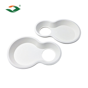 <span class=keywords><strong>Plateau</strong></span> robuste compostable à 2 compartiments pour aliments, café et boissons, en bagasse de canne à sucre, avec porte-gobelet, idéal pour le brunch - Product Image 3