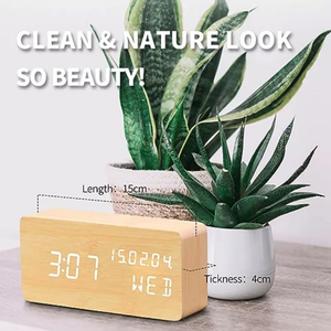 Caoxian huashen bằng gỗ LED bàn kỹ thuật số Đồng hồ báo thức với nhiệt độ hiển thị và hiển thị ngày cho văn phòng ngủ đồng hồ bằng gỗ - Product Image 5