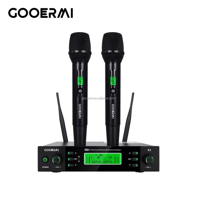 Gooermi X3 Wireless Microphone System UHF Dual Channel Handheld Metal Cordless Mic for Karaoke Singing Church Party Wedding
