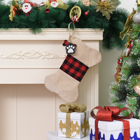 Chaussette de Noël personnalisée pour animaux de compagnie (chien, chat) avec nom et monogramme brodés, sac cadeau en coton en forme d'os avec boucle de suspension
