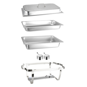 Grosir alat penghangat makanan persegi panjang baja tahan karat 9L piring Chafing emas perak untuk peralatan pemegang penghangat katering prasmanan - Product Image 5