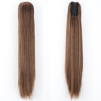 Perruque synthétique longue et droite tendance transfrontalière avec pince à cheveux queue de cheval volumineuse, permable et colorable, fabriquée à la machine