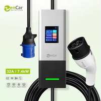 Chargeur de voiture électrique portable rapide Zencar C20 32A 7.4KW, connecteur de type 2, contrôleur EVSE, 230V AC, charge de voiture électrique avec grand écran de 2,8 pouces, IP65