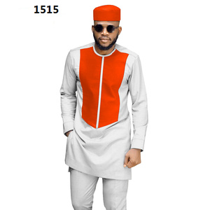 Ensemble de vêtements traditionnels africains pour hommes <span class=keywords><strong>2021</strong></span> : Manteau Dashiki, <span class=keywords><strong>chemise</strong></span> et pantalon Ankara, et chapeau tribal – Tenue de sport en coton grande taille - Product Image 1