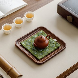 Walnut Wood Carved Square Tea Tray <b>Teacup</b> Mat Handmade Teapot Mat Set For Home Living Room Use - Product Image 1