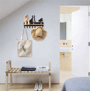 Gancio da parete con scaffale a parete decorazione appendiabiti da parete in metallo portachiavi con cremagliera in legno decorazione per la casa - Product Image 5