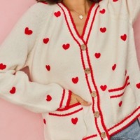 Pull cardigan en tricot à col en V et cœur à la mode pour femmes, jacquard d'automne pour la Saint-Valentin, manteau ample et surdimensionné, personnalisé, vente en gros sur mesure