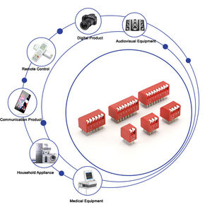 DPL-03 Kırmızı Renkli Uzun Aktüatörlü SPST Standart Piyano Tipi <span class=keywords><strong>3</strong></span> Pozisyonlu Altın Kaplama Terminalli Delikten Montajlı Dip Switch - Product Image 6
