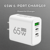 Chargeur USB C 65W 6 ports Chargeur mural à charge rapide pour téléphone 15/14 Pro Max pour S23 pour Xiao Mi 14 Mobile