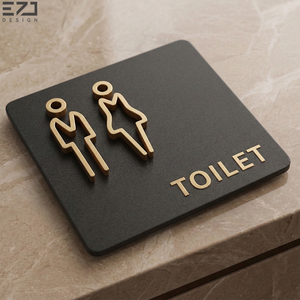 Letrero de Baño Moderno de Acrílico EZD, Placa Adhesiva para Puerta, Duradera, con Ícono 3D de Latón, Unisex, para Baño, con Braille ADA - Product Image 6