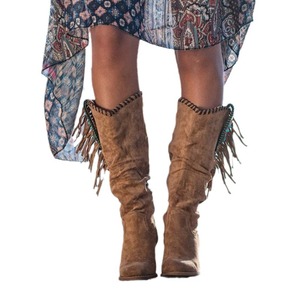 Venta al por mayor <span class=keywords><strong>botas</strong></span> de borlas de media pantorrilla para <span class=keywords><strong>mujer</strong></span> invierno nueva moda Retro cabeza grueso tacón alto cuero de gamuza mate ESTILO OCCIDENTAL - Product Image 2