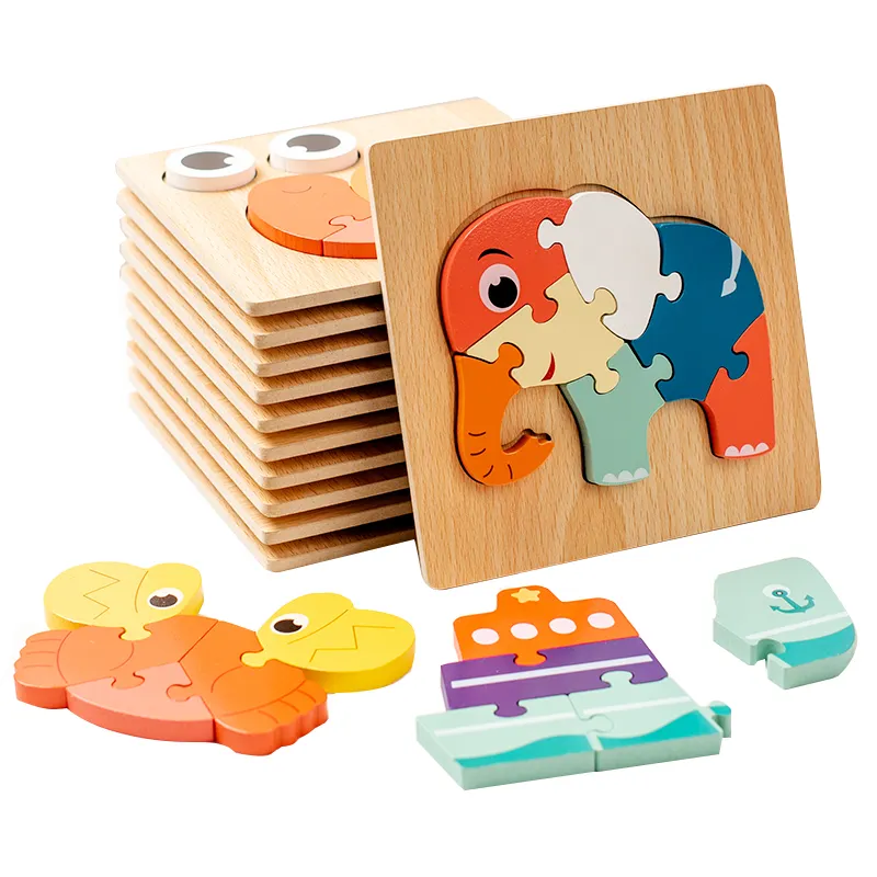 لغز ستيريو للأطفال التعليم المبكر لغز ألعاب خشبية للأطفال لعبة الطاولة ديي الحيوان 3D اللغز 2-7 سنوات