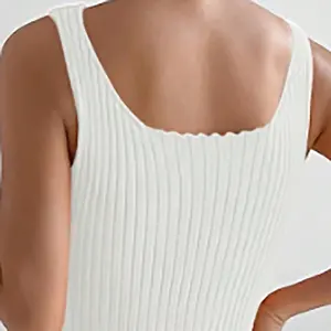 Fashion gaun tanpa lengan wanita gaun Sweater rajutan rok wanita warna polos leher V seksi musim panas