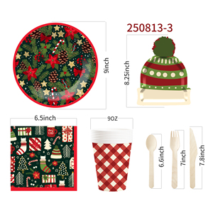 DAMAI Christmas Customized Red Flower and Green Christmas Tree Pattern Party Tableware Set Disposable Christmas Paper Plates - Product Image 3